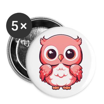 Eule süßes glückliches Kawaii Cartoon Clipart Tier - Buttons groß 56 mm (5er Pack) - Weiß - Vorne