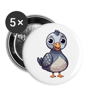 Perlhuhn süße glückliche Kawaii Cartoon Clipart Animation - Buttons groß 56 mm (5er Pack) - Weiß - Vorne