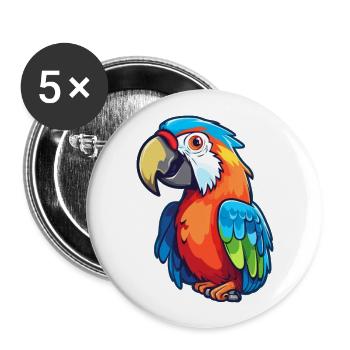Papagei süßes glückliches Kawaii Cartoon Clipart Tier - Buttons groß 56 mm (5er Pack) - Weiß - Vorne