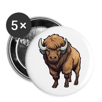 Bison Cute Happy Kawaii Cartoon Clipart Animal - Buttons large 2.2''/56 mm (5-pack) - white - Front