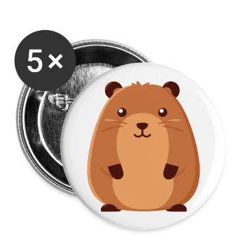Capybara Süßes glückliches Kawaii Cartoon Clipart Tier - Buttons groß 56 mm (5er Pack) - Weiß - Vorne