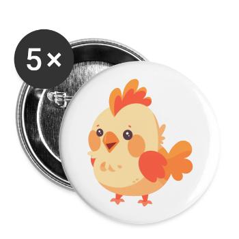 Rooster Cute Happy Kawaii Cartoon Clipart Animal - Buttons large 2.2''/56 mm (5-pack) - white - Front