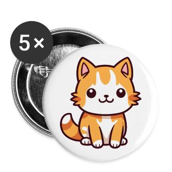 Katze niedlich glücklich kawaii cartoon clipart tier - Buttons groß 56 mm (5er Pack) - Weiß - Vorne