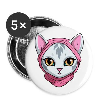Arabian Mau Cat Cute Happy Kawaii Cartoon Clipart - Buttons large 2.2''/56 mm (5-pack) - white - Front
