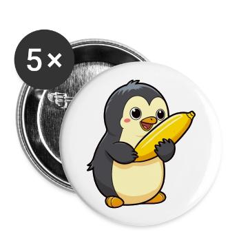 pinguin niedlich glücklich kawaii cartoon clipart tier - Buttons groß 56 mm (5er Pack) - Weiß - Vorne
