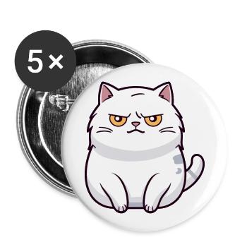 Katze niedlich glücklich kawaii cartoon clipart tier - Buttons groß 56 mm (5er Pack) - Weiß - Vorne