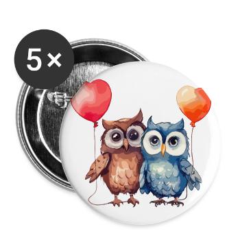 Owls Kawaii Cartoon Pet Playing With Balloons - Buttons large 2.2''/56 mm (5-pack) - white - Front