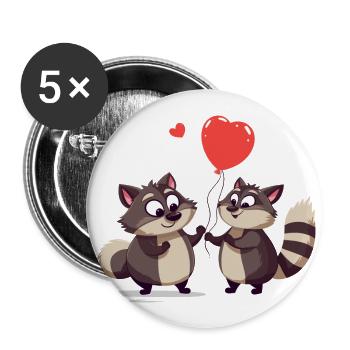 Raccoons Kawaii Cartoon Pet Playing With Balloons - Buttons large 2.2''/56 mm (5-pack) - white - Front