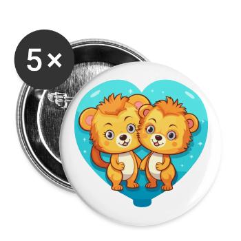 Lions Kawaii Cartoon Pet Playing With Balloons - Buttons large 2.2''/56 mm (5-pack) - white - Front