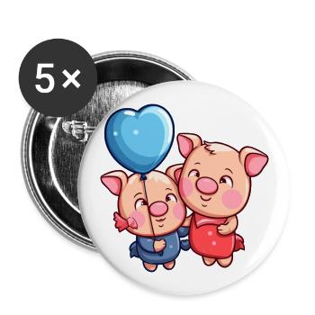 Cochon Kawaii Cartoon Pet jouant avec des ballons - Lot de 5 grands badges (56 mm) - blanc - Devant