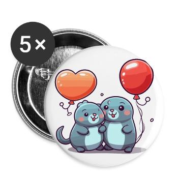 Seals Kawaii Cartoon Pet Playing With Balloons - Buttons large 2.2''/56 mm (5-pack) - white - Front