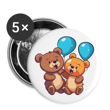 Bären Kawaii Cartoon Haustier spielt mit Luftballons - Buttons groß 56 mm (5er Pack) - Weiß - Vorne