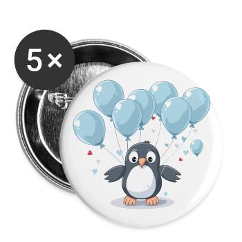 Penguin Kawaii Cartoon Pet Playing With Balloons - Buttons large 2.2''/56 mm (5-pack) - white - Front