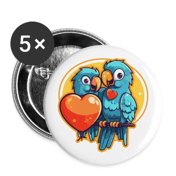 Parrots Kawaii Cartoon Pet Playing With Balloons - Buttons large 2.2''/56 mm (5-pack) - white - Front