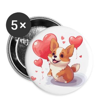 Corgi Dog Kawaii Cartoon Pet jouant avec des ballons - Lot de 5 grands badges (56 mm) - blanc - Devant