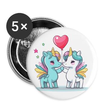 Licornes Kawaii Cartoon Pet Jouant Avec Des Ballons - Lot de 5 grands badges (56 mm) - blanc - Devant