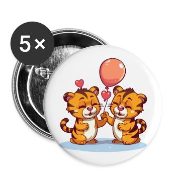 Tigers Kawaii Cartoon Pet Playing With Balloons - Buttons large 2.2''/56 mm (5-pack) - white - Front