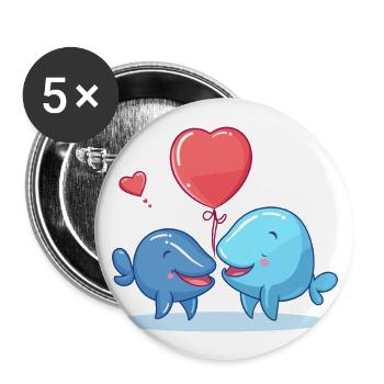 Whales Kawaii Cartoon Pet Playing With Balloons - Buttons large 2.2''/56 mm (5-pack) - white - Front