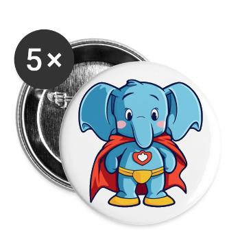 Super-héros Drôle Éléphant Kawaii Dessin animé Animal de compagnie - Lot de 5 grands badges (56 mm) - blanc - Devant