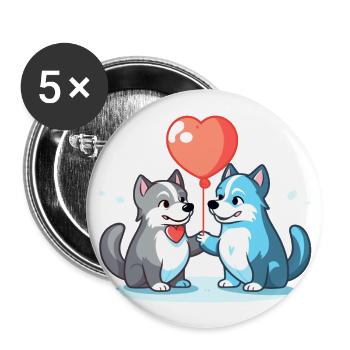 Husky Dogs Kawaii Cartoon Pet Playing With Balloon - Buttons large 2.2''/56 mm (5-pack) - white - Front