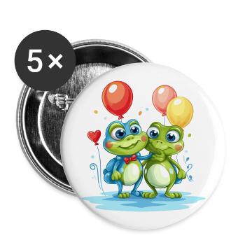 Frogs Kawaii Cartoon Pet Playing With Balloons - Buttons large 2.2''/56 mm (5-pack) - white - Front