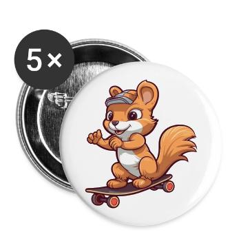 Funny Squirrel Kawaii Cartoon Playing Skateboard - Buttons large 2.2''/56 mm (5-pack) - white - Front