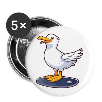 Lustige Möwe Kawaii Cartoon spielt Skateboard - Buttons groß 56 mm (5er Pack) - Weiß - Vorne