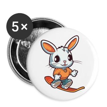 Funny Rabbit Kawaii Cartoon Pet Playing Skateboard - Buttons large 2.2''/56 mm (5-pack) - white - Front