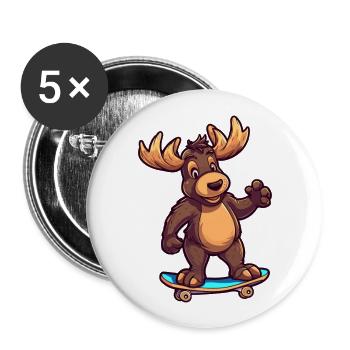 Funny Moose Kawaii Cartoon Pet Playing Skateboard - Buttons large 2.2''/56 mm (5-pack) - white - Front