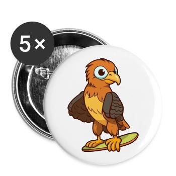 Drôle Hawk Kawaii Cartoon Pet Jouant Skateboard - Lot de 5 grands badges (56 mm) - blanc - Devant
