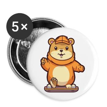 Lustiges Gopher Kawaii Cartoon Haustier spielt Skateboard - Buttons groß 56 mm (5er Pack) - Weiß - Vorne