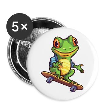 Funny Frog Kawaii Cartoon Pet Playing Skateboard - Buttons large 2.2''/56 mm (5-pack) - white - Front