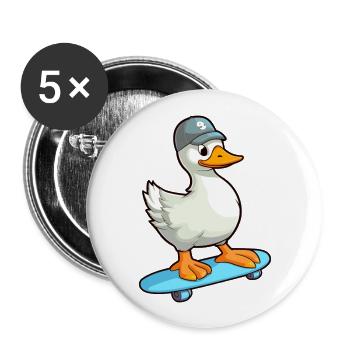 Lustige Gans Kawaii Cartoon Haustier spielt Skateboard - Buttons groß 56 mm (5er Pack) - Weiß - Vorne