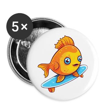 Funny Fish Kawaii Cartoon Pet Playing Skateboard - Buttons large 2.2''/56 mm (5-pack) - white - Front