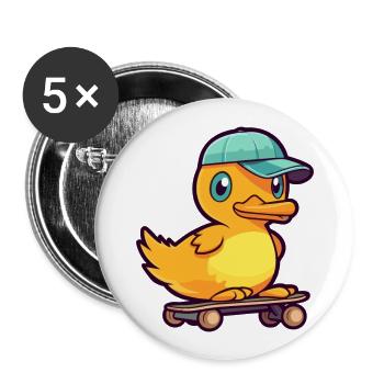 Funny Duck Kawaii Cartoon Pet Playing Skateboard - Buttons large 2.2''/56 mm (5-pack) - white - Front