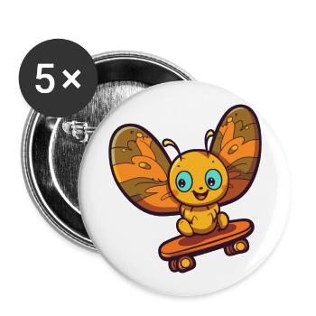 Funny Butterfly Kawaii Cartoon Playing Skateboard - Buttons large 2.2''/56 mm (5-pack) - white - Front