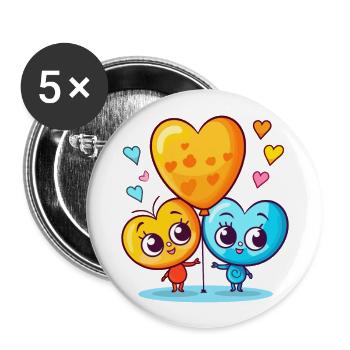 Butterflies Kawaii Cartoon Playing With Balloons - Buttons large 2.2''/56 mm (5-pack) - white - Front