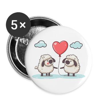 Schaf Kawaii Cartoon Haustier spielt mit Luftballons - Buttons groß 56 mm (5er Pack) - Weiß - Vorne