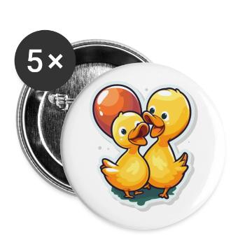 Enten Kawaii Cartoon Haustier spielt mit Luftballons - Buttons groß 56 mm (5er Pack) - Weiß - Vorne