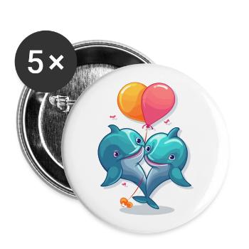 Delfine Kawaii Cartoon Haustier spielt mit Luftballons - Buttons groß 56 mm (5er Pack) - Weiß - Vorne