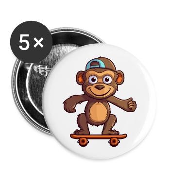 Funny Baboon Kawaii Cartoon Pet Playing Skateboard - Buttons large 2.2''/56 mm (5-pack) - white - Front