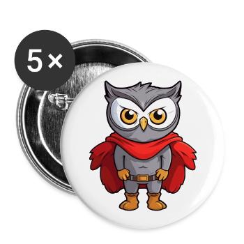 Superhero Funny Owl Kawaii Cartoon Animal Pet - Buttons large 2.2''/56 mm (5-pack) - white - Front