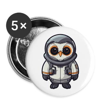 Astronaut Funny Owl Kawaii Cartoon Animal Pet - Buttons large 2.2''/56 mm (5-pack) - white - Front
