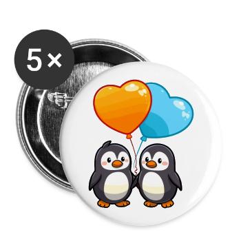 Pinguine Kawaii Cartoon Haustier spielt mit Luftballons - Buttons groß 56 mm (5er Pack) - Weiß - Vorne