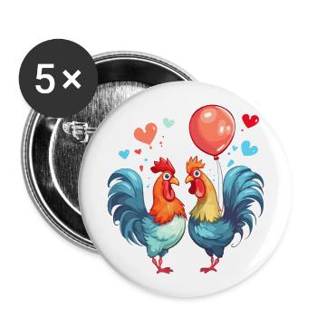 Roosters Kawaii Cartoon Pet Playing With Balloons - Buttons large 2.2''/56 mm (5-pack) - white - Front