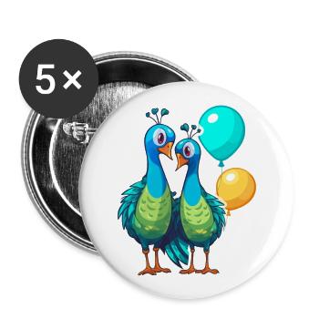 Peacocks Kawaii Cartoon Pet Playing With Balloons - Buttons large 2.2''/56 mm (5-pack) - white - Front