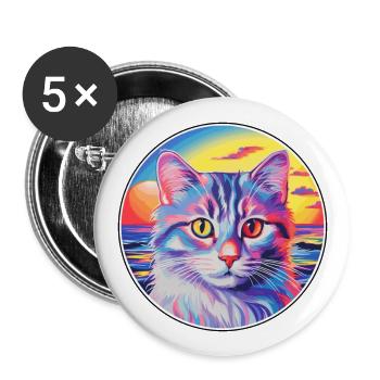 American Curl Cat Breed Watercolor Cartoon Kawaii - Buttons large 2.2''/56 mm (5-pack) - white - Front