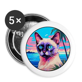 Balinesische Katzenrasse-Aquarell-Cartoon-Kawaii-Haustier - Buttons groß 56 mm (5er Pack) - Weiß - Vorne