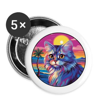 British Longhair Cat Watercolor Cartoon Kawaii - Buttons large 2.2''/56 mm (5-pack) - white - Front
