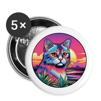 Aegean Cat Breed Watercolor Cartoon Kawaii Pet - Buttons large 2.2''/56 mm (5-pack) - white - Front